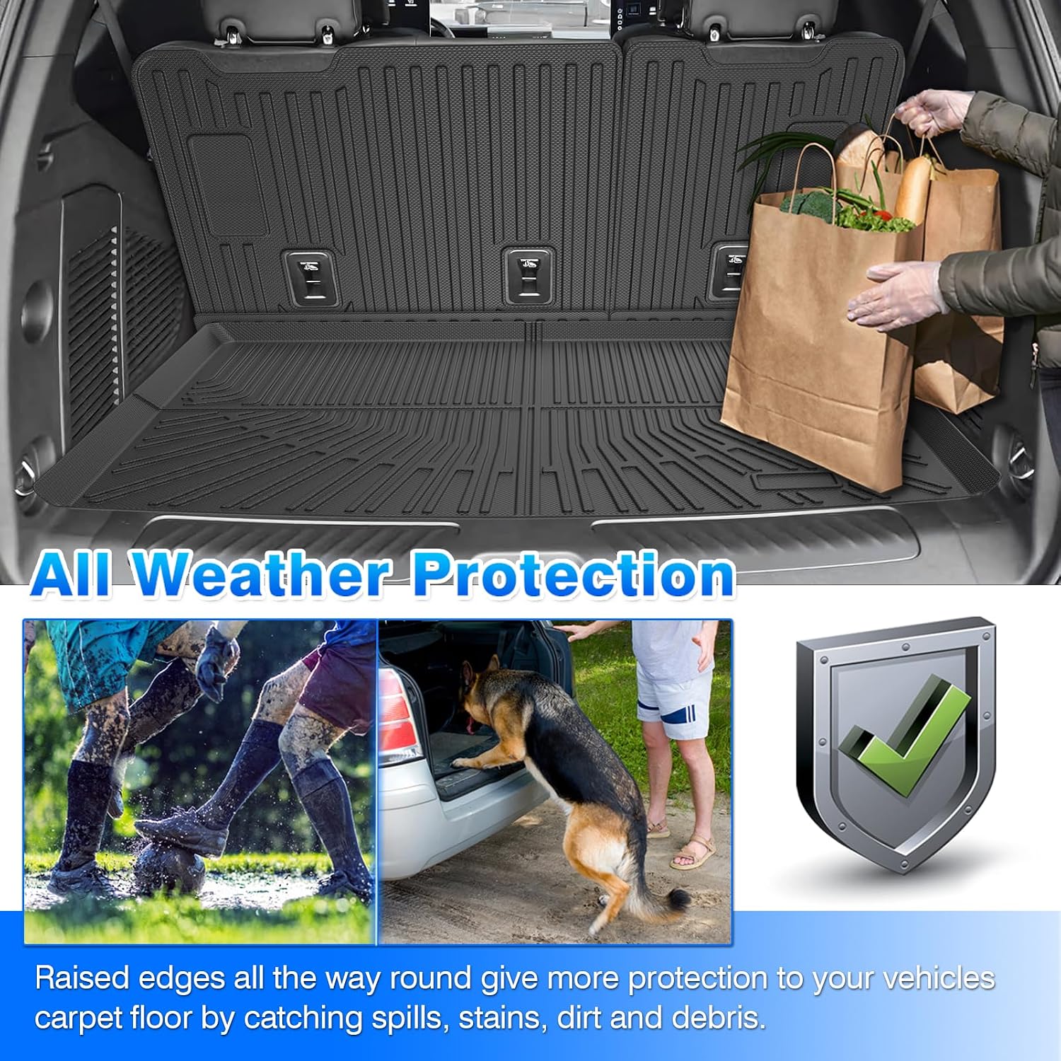 Floor Mats for 2015-2020 Chevy/Chevrolet Suburban & GMC Yukon XL 8 Seats, All Weather Cargo Liner for Suburban Accessories, Heavy Duty TPE Cargo Mats, Car Accessories