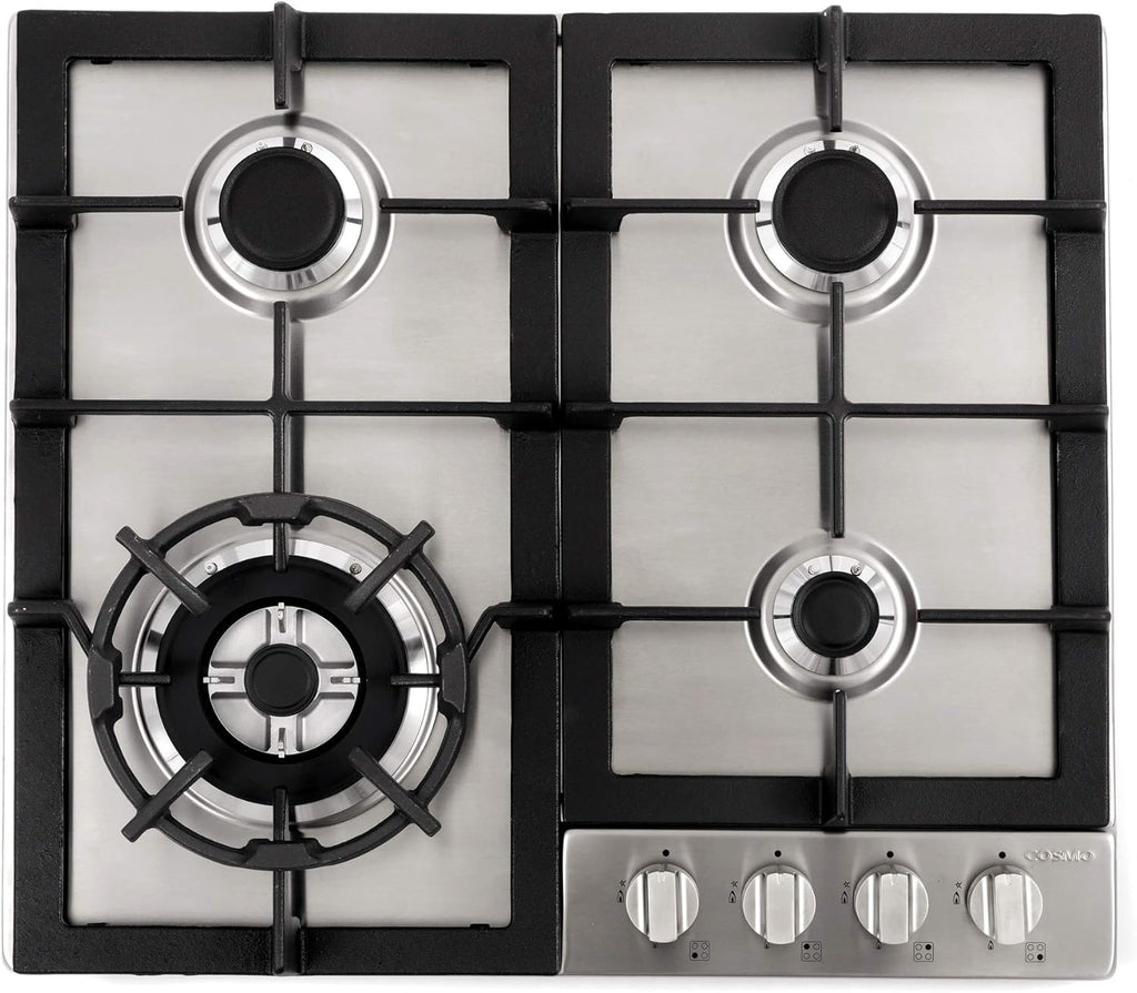 COSMO 640STX-E 24 in. Gas Cooktop with 4 Sealed Burners, Drop-In Counter-Top Cooker Cooktop with Cast Iron Grate and Melt-Proof Metal Knobs in Stainless Steel