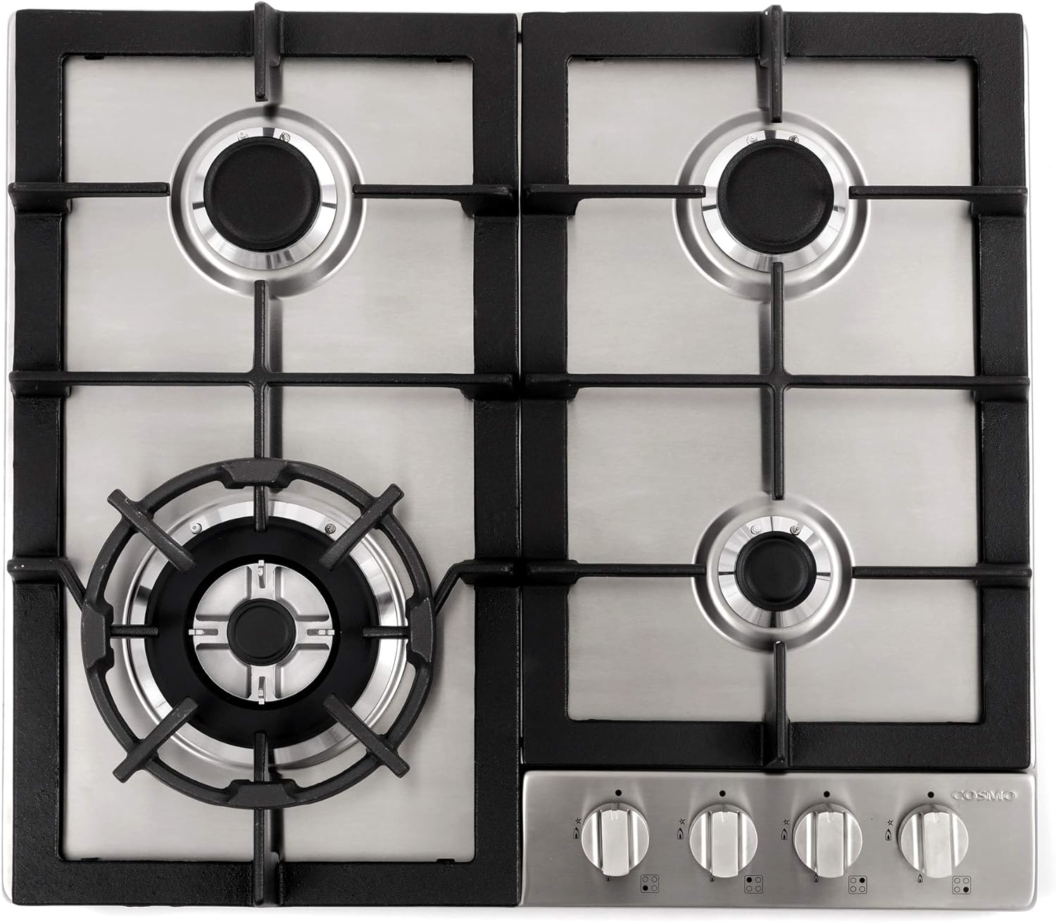 COSMO 640STX-E 24 in. Gas Cooktop with 4 Sealed Burners, Drop-In Counter-Top Cooker Cooktop with Cast Iron Grate and Melt-Proof Metal Knobs in Stainless Steel