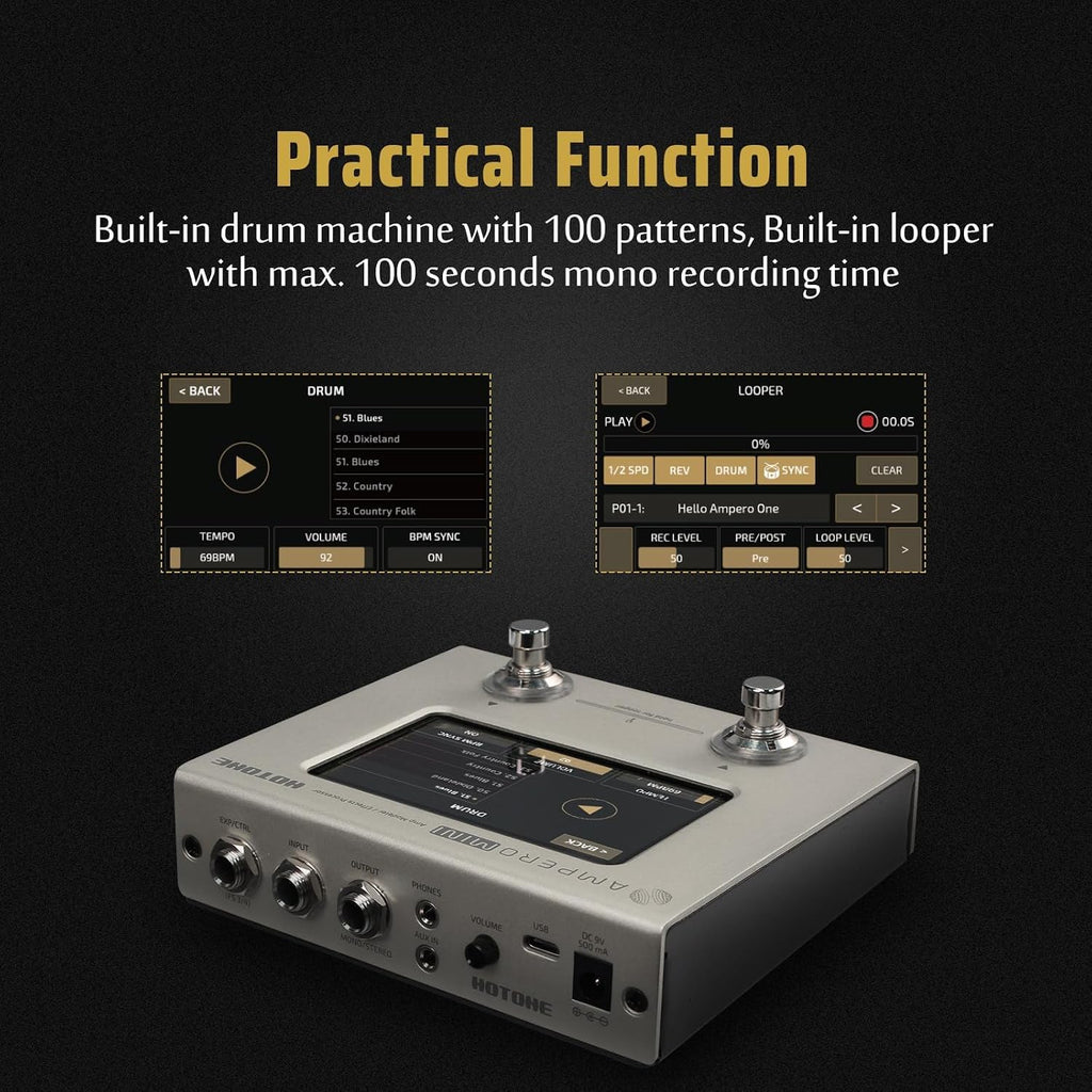 HOTONE Multi Effects Processor Pedal Guitar Bass Amp Modeling IR Cabinets Simulation Multi LanguageStereo OTG USB Audio Interface Ampero Mini MP-50 (Include 10 PCS Additional Footswitch Toppers)