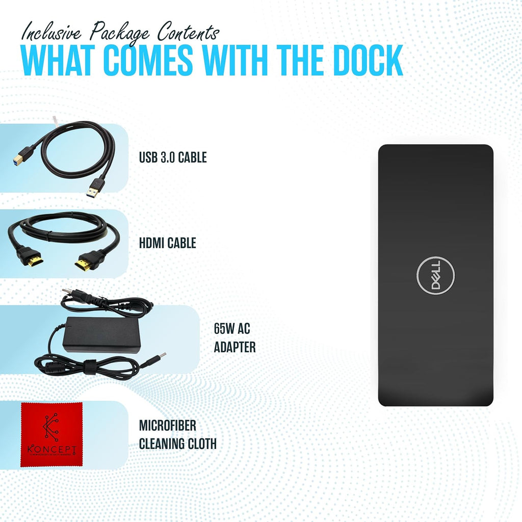Dell D3100 Dock USB 3.0 Ultra HD/4K Triple Display Docking Station Dual Monitor with 65W, HDMI & USB 3.0 Cable