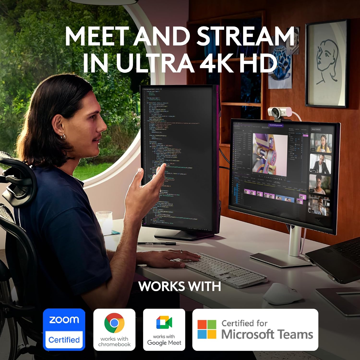 Logitech MX Brio Ultra HD 4K Collaboration, Streaming Webcam, 1080p at 60 FPS, Show Mode, Works with Microsoft Teams, Zoom, Google Meet, Nintendo Switch 2 New GameChat - Pale Gray