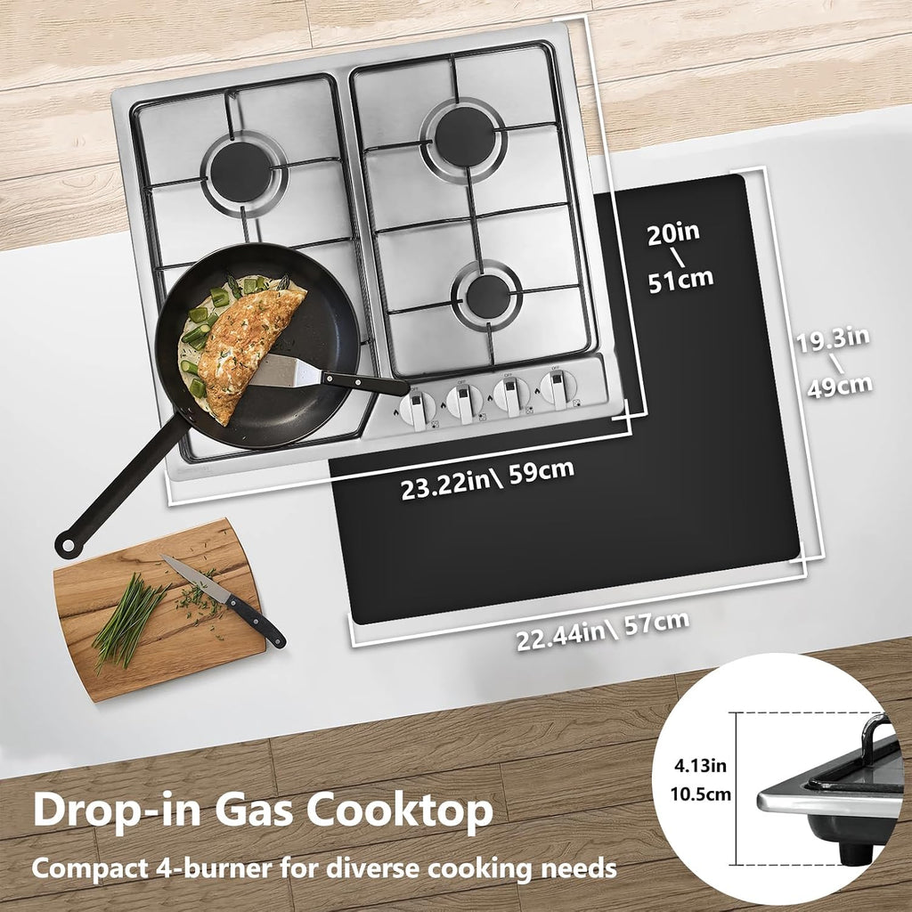 Gas Stove 24 inch, Propane Gas Cooktop Gas Stove 4 Burners for RVs, Motor Homes, NG LPG Convertible Gas Hob