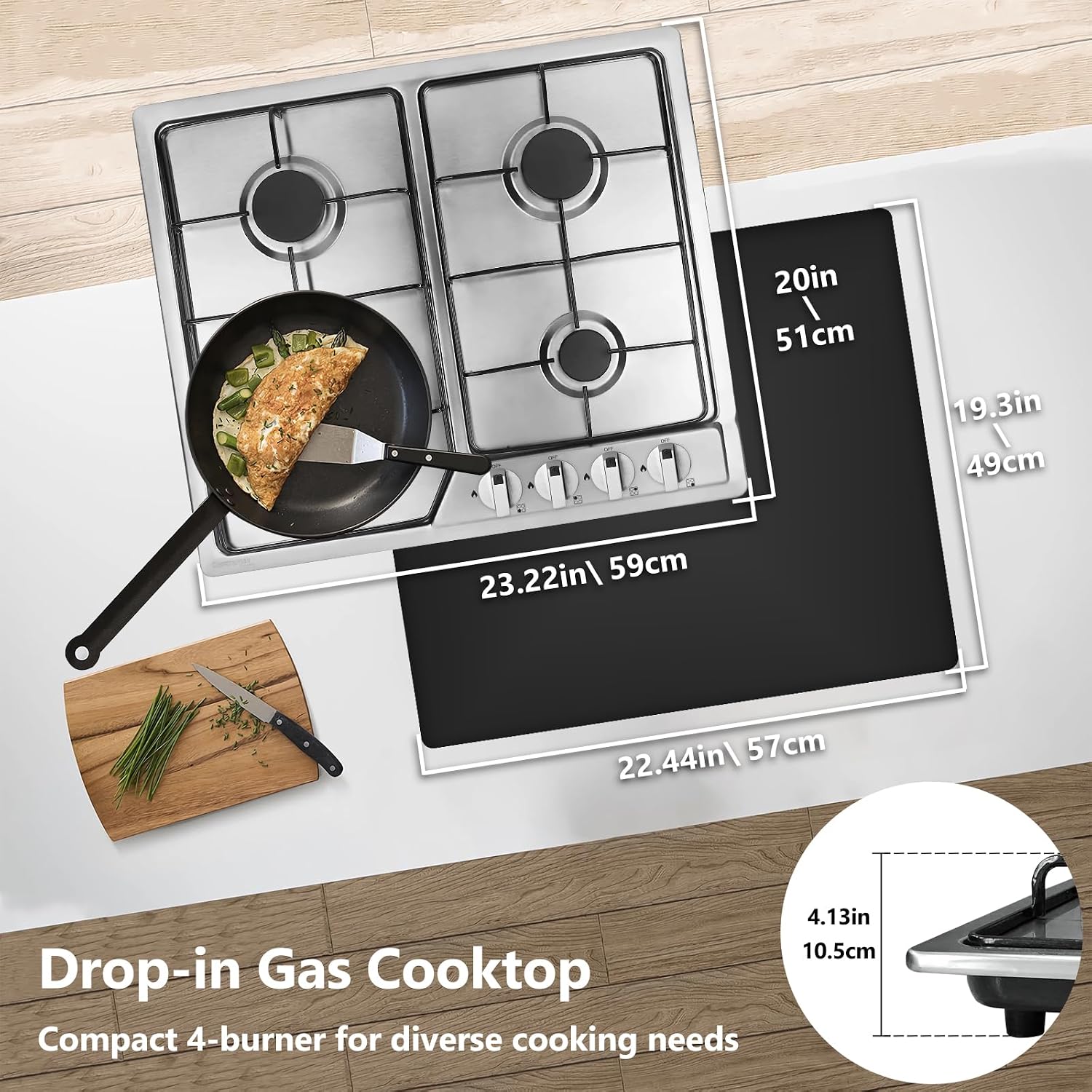 Gas Stove 24 inch, Propane Gas Cooktop Gas Stove 4 Burners for RVs, Motor Homes, NG LPG Convertible Gas Hob