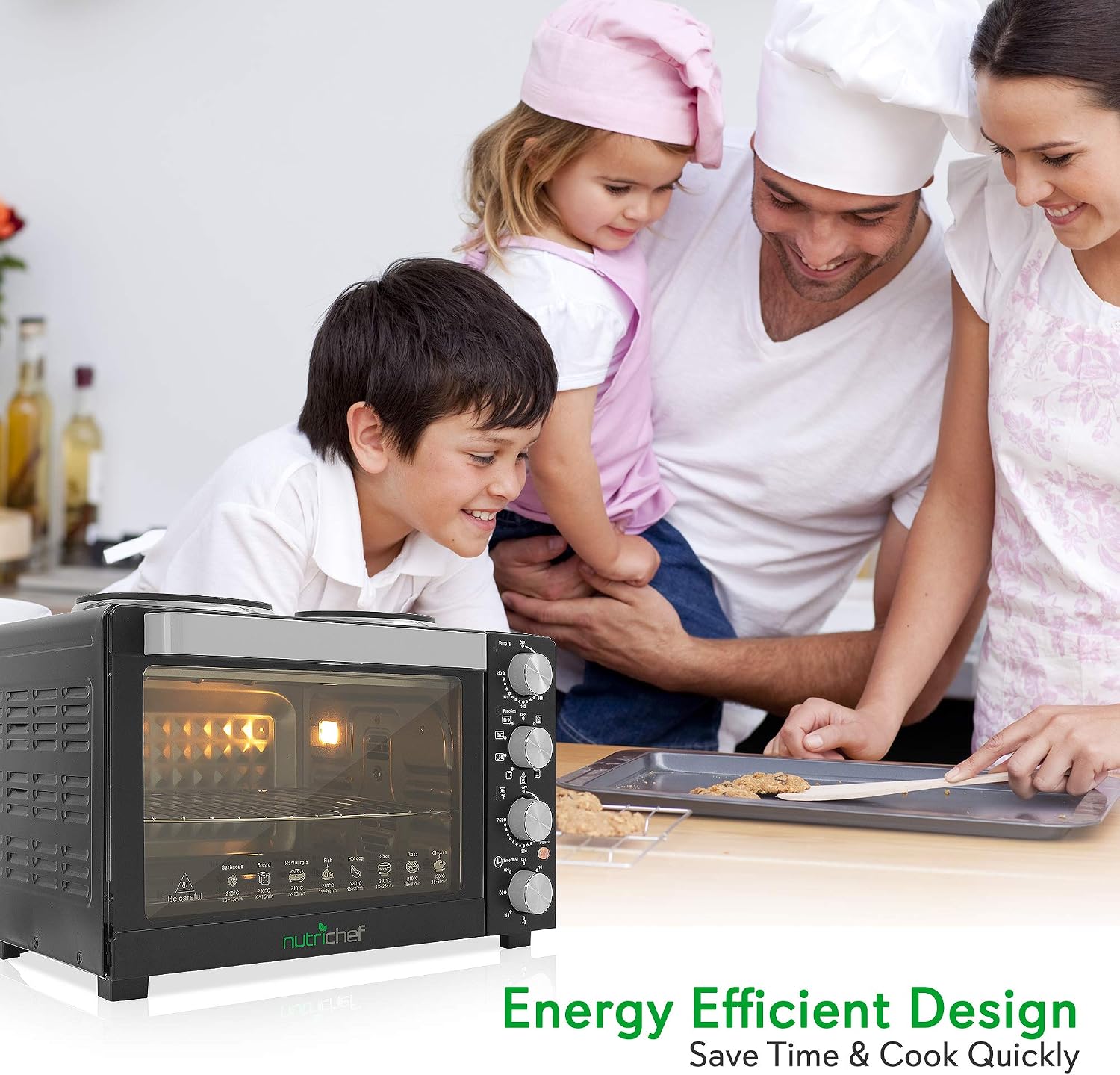 NutriChef Kitchen Convection Electric Countertop Rotisserie Toaster Oven Cooker with Food Warming Hot Plates, 30+ Quart (AZPKRTO28)