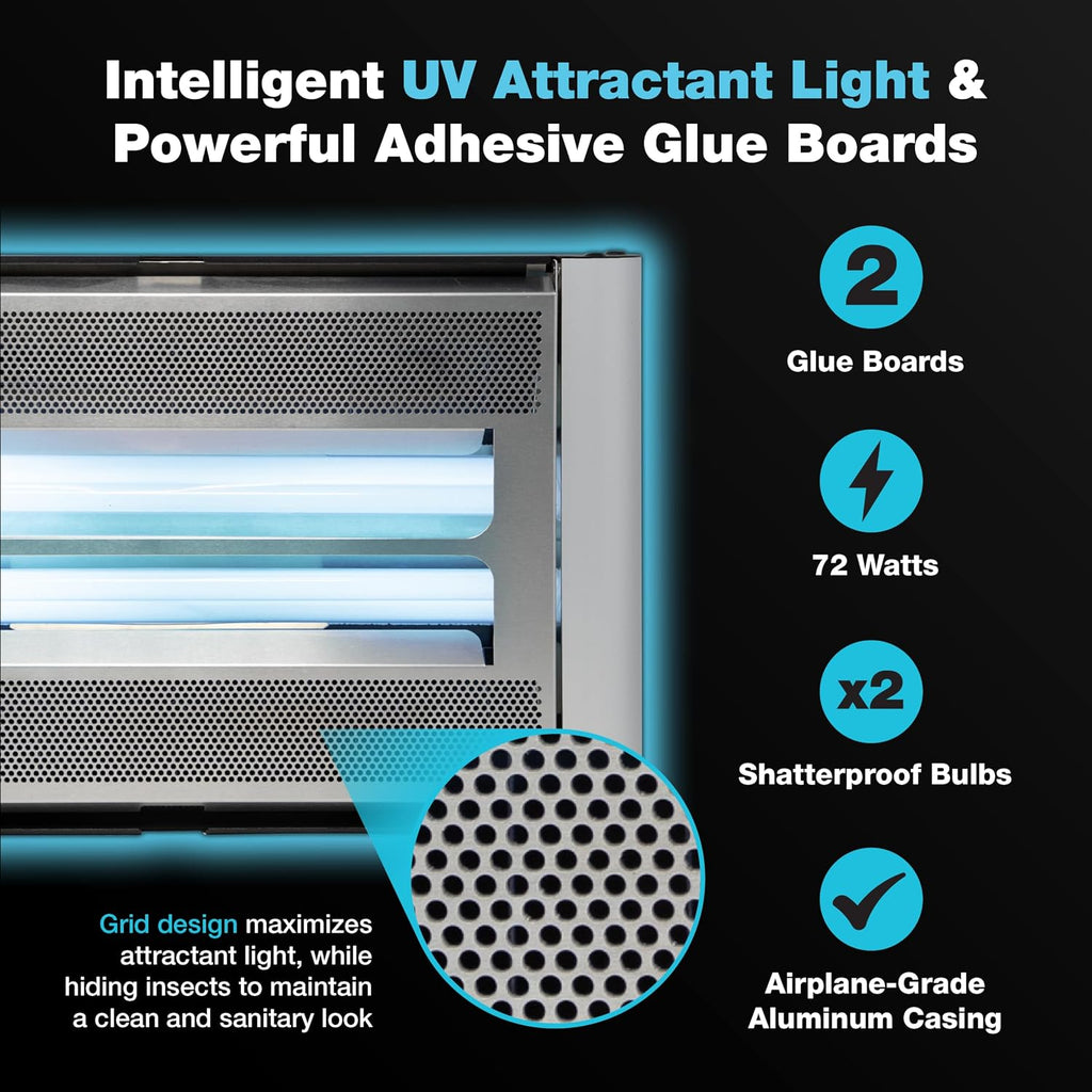 Catchmaster Vector Plasma Screened UV Light Fly Traps Silver, Gnat Traps for House Indoor, Shatterproof Bulbs, UV Lamp Insect Killer, Bug Catcher for Commercial Kitchen, Warehouse & Restaurants