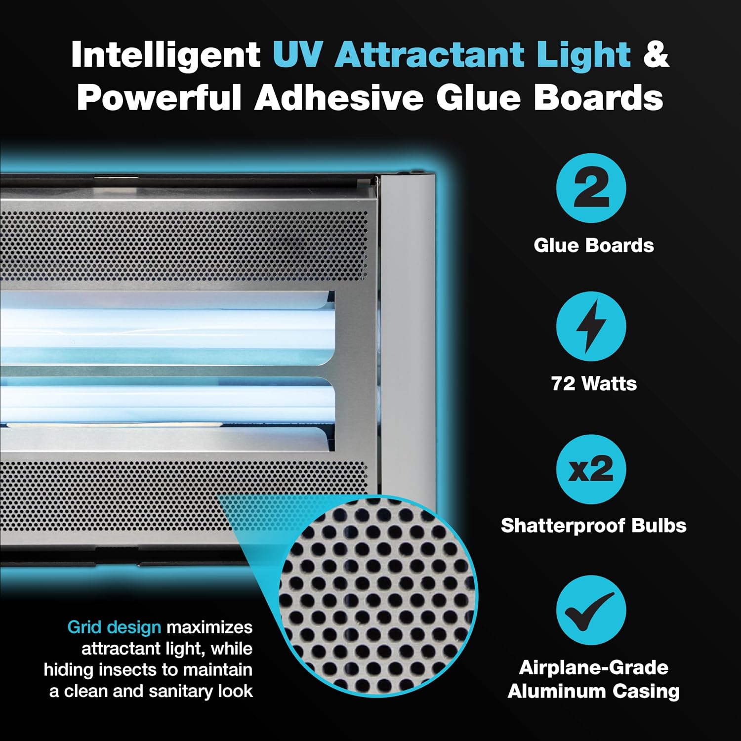 Catchmaster Vector Plasma Screened UV Light Fly Traps Silver, Gnat Traps for House Indoor, Shatterproof Bulbs, UV Lamp Insect Killer, Bug Catcher for Commercial Kitchen, Warehouse & Restaurants
