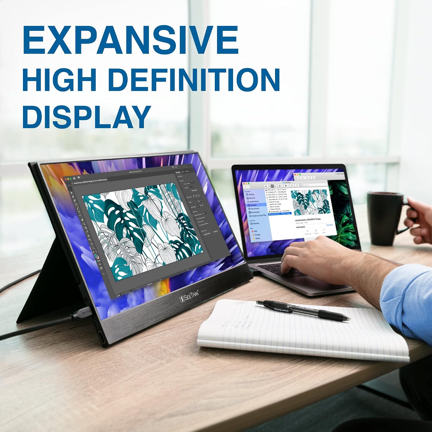 SideTrak Solo 17.3' Portable Monitor for Laptop | Freestanding Full HD LED USB Laptop Dual Screen with Cover | Compatible with Mac, PC, & Chrome | Powered by USB-C® or Mini HDMI