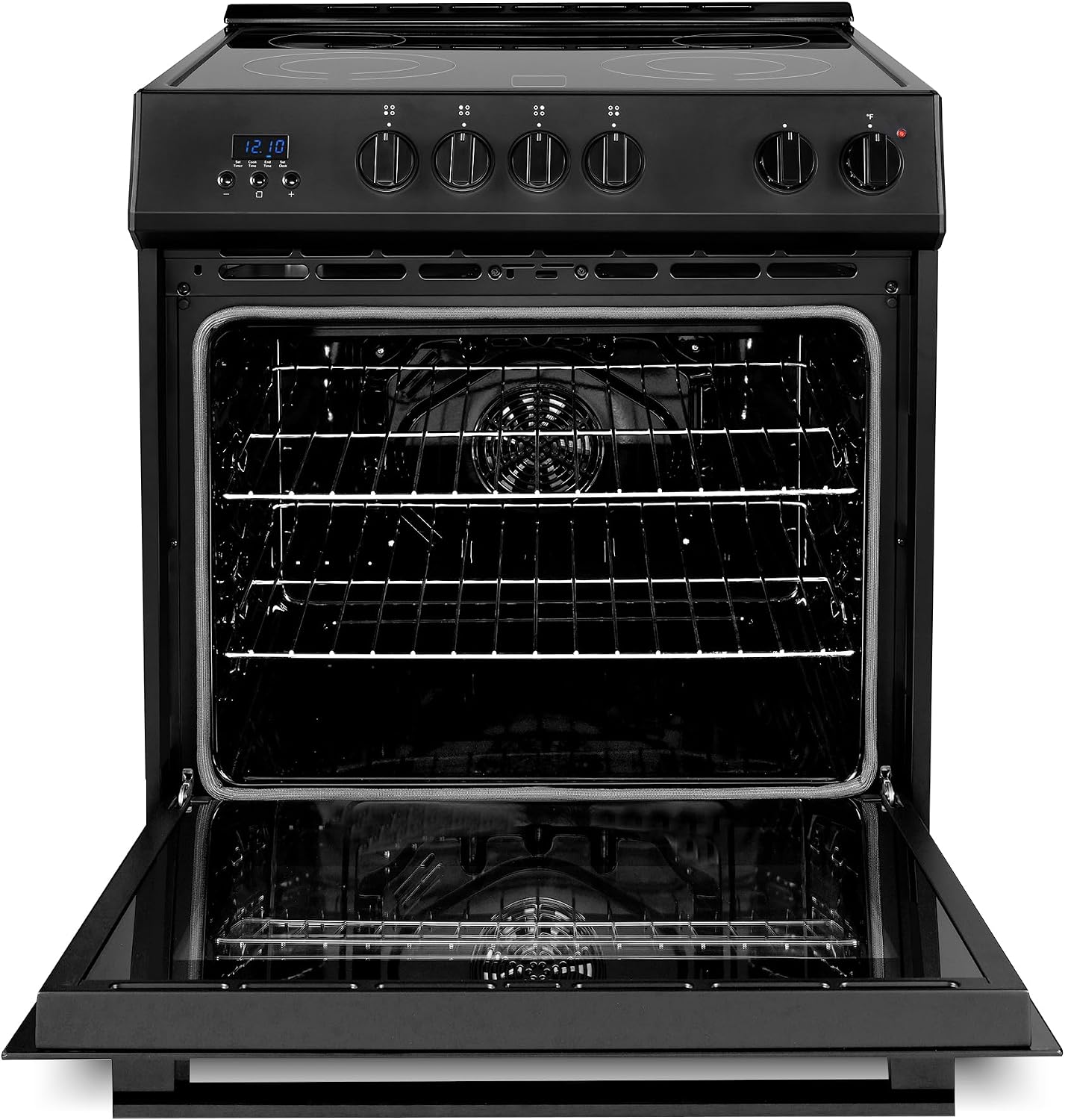 COSMO COS-ERD304K-BK 30 in. Stellar Collection 4.9 cu. ft. Electric Range with 4 Burner Glass Cooktop and Convection Oven in Matte Black