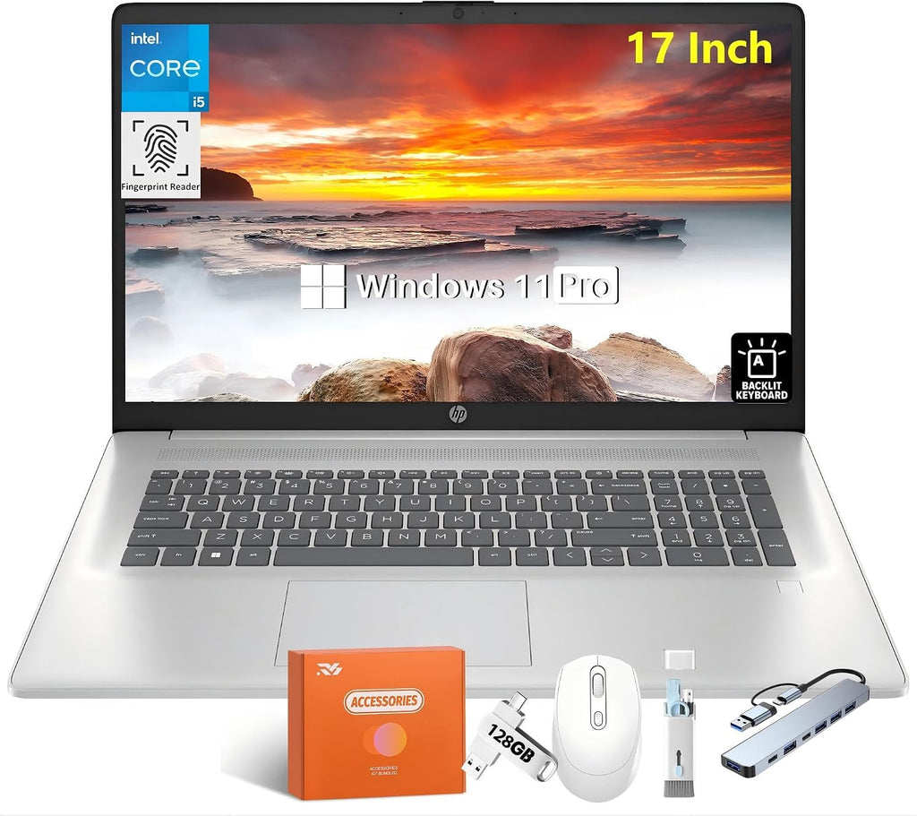 HP High-Performance 17 Business Laptop, 17.3' HD+ Display, Intel 10-Core i5-1334U, 16 GB RAM, 1 TB SSD, Backlit Keyboard, Fingerprint, WiFi 6, HD Webcam, HDMI, Windows 11 Pro, w/Acccessories Kit