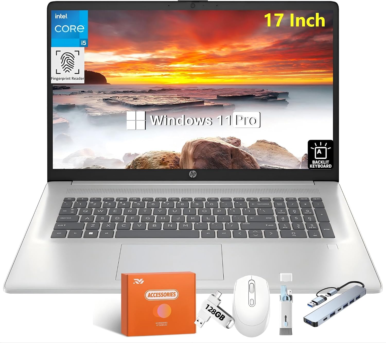 HP High-Performance 17 Business Laptop, 17.3' HD+ Display, Intel 10-Core i5-1334U, 64 GB RAM, 2 TB SSD, Backlit Keyboard, Fingerprint, WiFi 6, HD Webcam, HDMI, Windows 11 Pro, w/Acccessories Kit