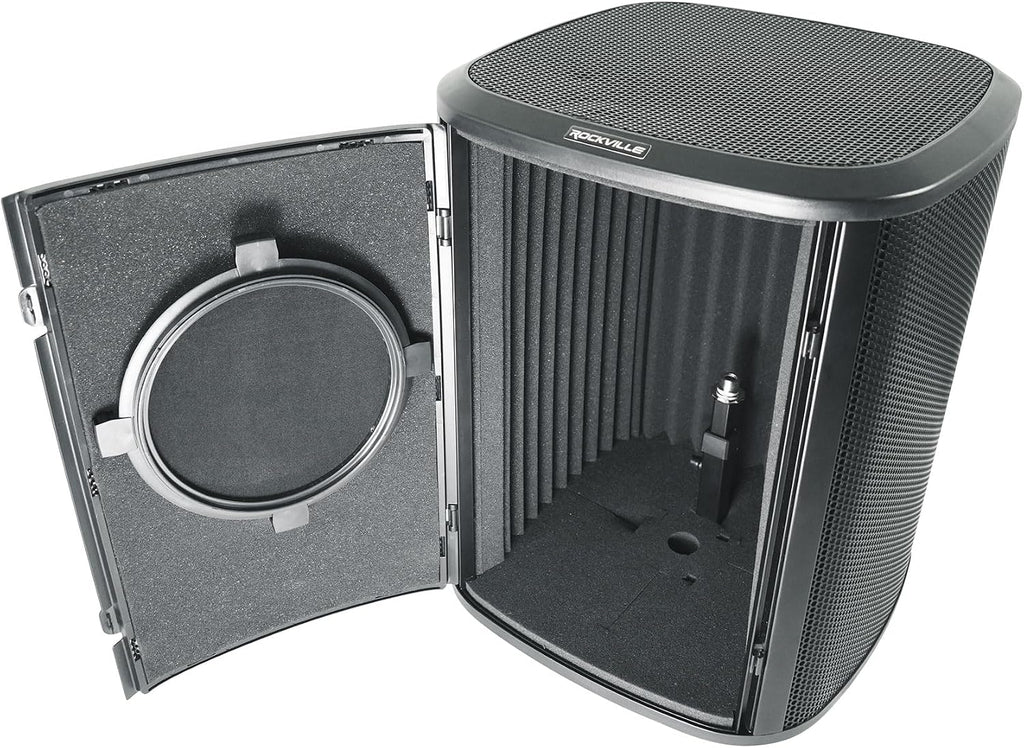 Rockville Microphone Bundle: ISOBOX Sound Isolation Box with Mic Stand & Pop Filter, RVMIC4 v2 Round-Base Pro Mic Stand with Quick-Release Hand Clutch, 2-items