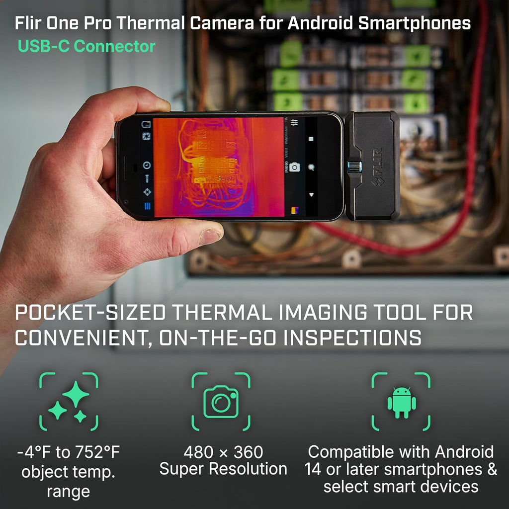 Flir One Pro - Thermal Imaging Camera for Android Smartphones (USB-C), 480x360 Super Resolution (160x120 Native IR)