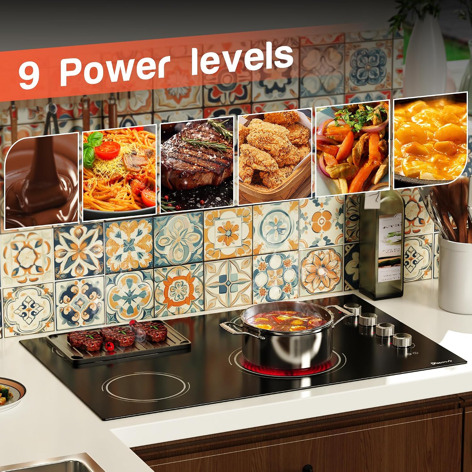 Electric Cooktop 30 Inch - 4 Burner Powerful Glass Electric Stove Top 6700W, 30 Inches Built-in Ceramic Stovetop with Dual & Expanded Ring, Knob Control, 220V - 240V Hard Wire(No Plug)