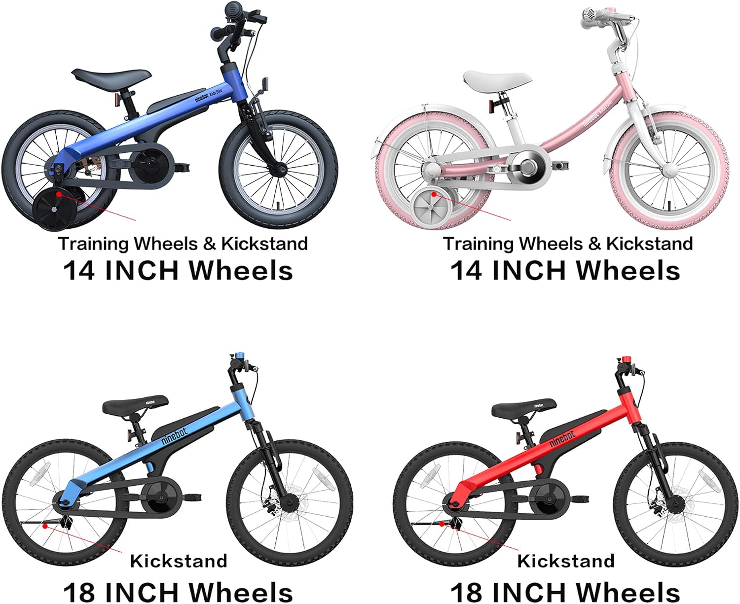 Segway Ninebot 18' Kids Bike Ages 5-10, w/Aerospace Aluminum Frame, Enclosed Chain, Shock Absorbing Suspension, Disc Brakes and Kickstand - Red & Blue