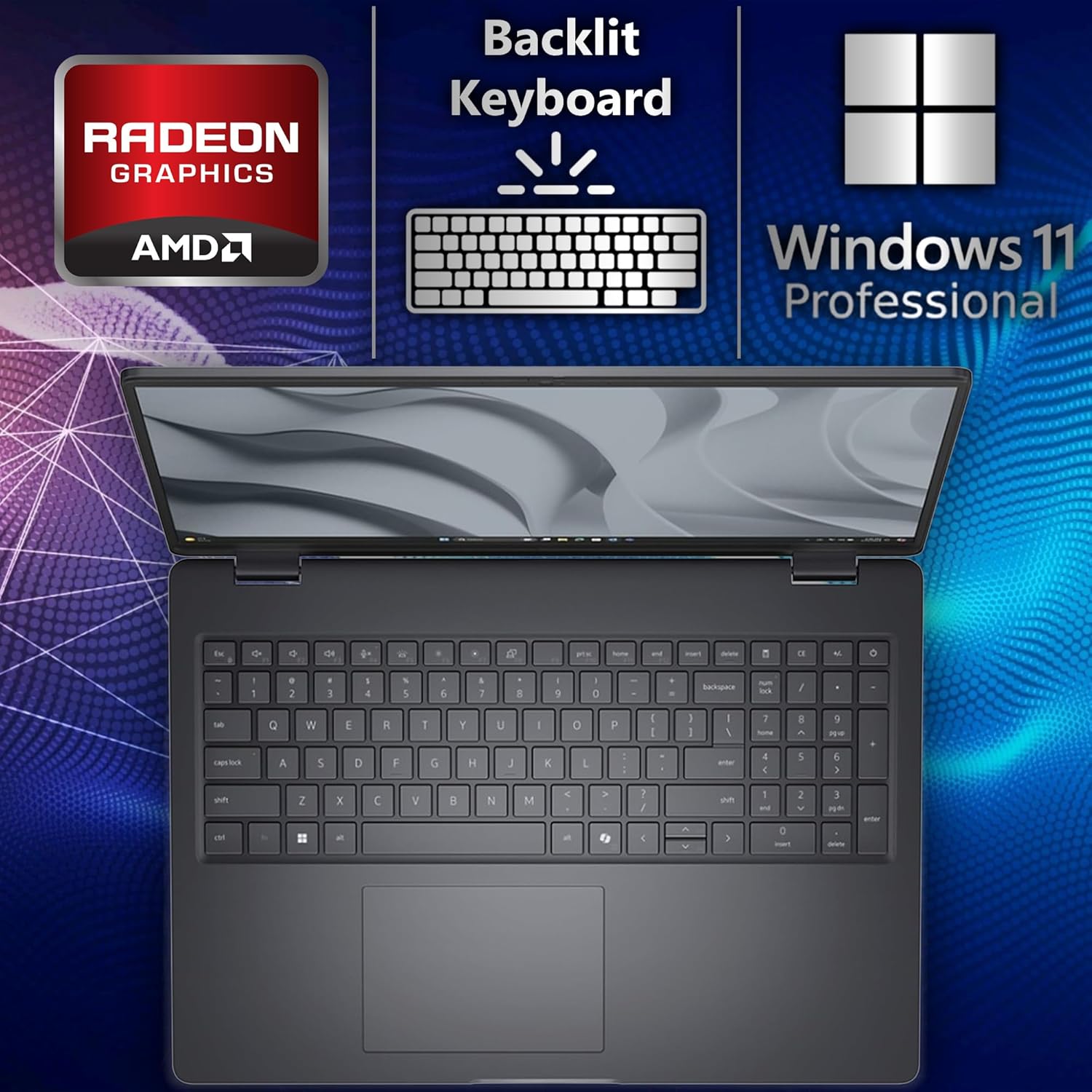 Dell Pro 16 FHD 16' Display Business Laptop, AMD Ryzen 5 220, 32GB DDR5 RAM, 1TB SSD PCIe, Backlit Keyboard, WiFi 6E + BT, RJ-45, HDMI, AI PC, HD Webcam, Windows 11 Pro - Magnetite Black
