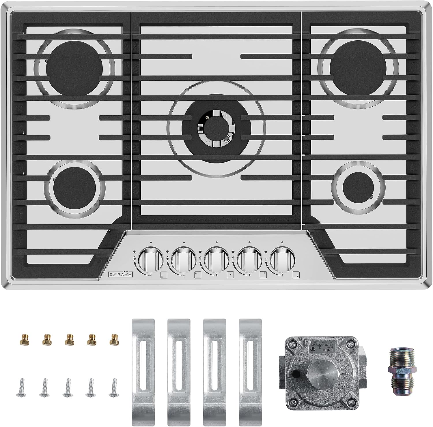 Empava 30' Recessed Gas Stove Cooktop with 5 Italy SABAF Sealed Burner NG/LPG Convertible in Stainless Steel, 30 inches