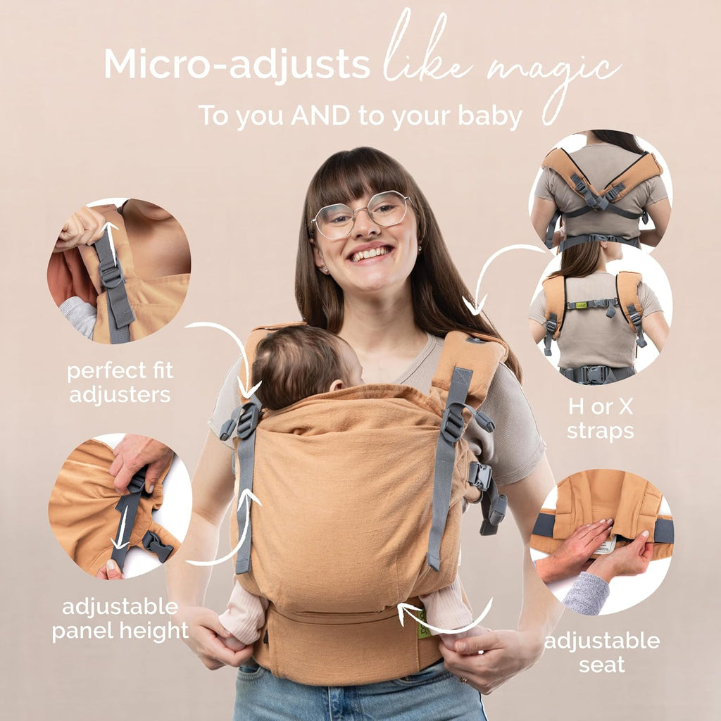 Boba X Baby Carrier Newborn to Toddler - Certified Hip Healthy, Micro-Adjustable Baby Carriers from Newborn - Breathable & Lightweight 100% Cotton Twill, Petite to Plus Size, 7-45 lbs (Linen Rye)