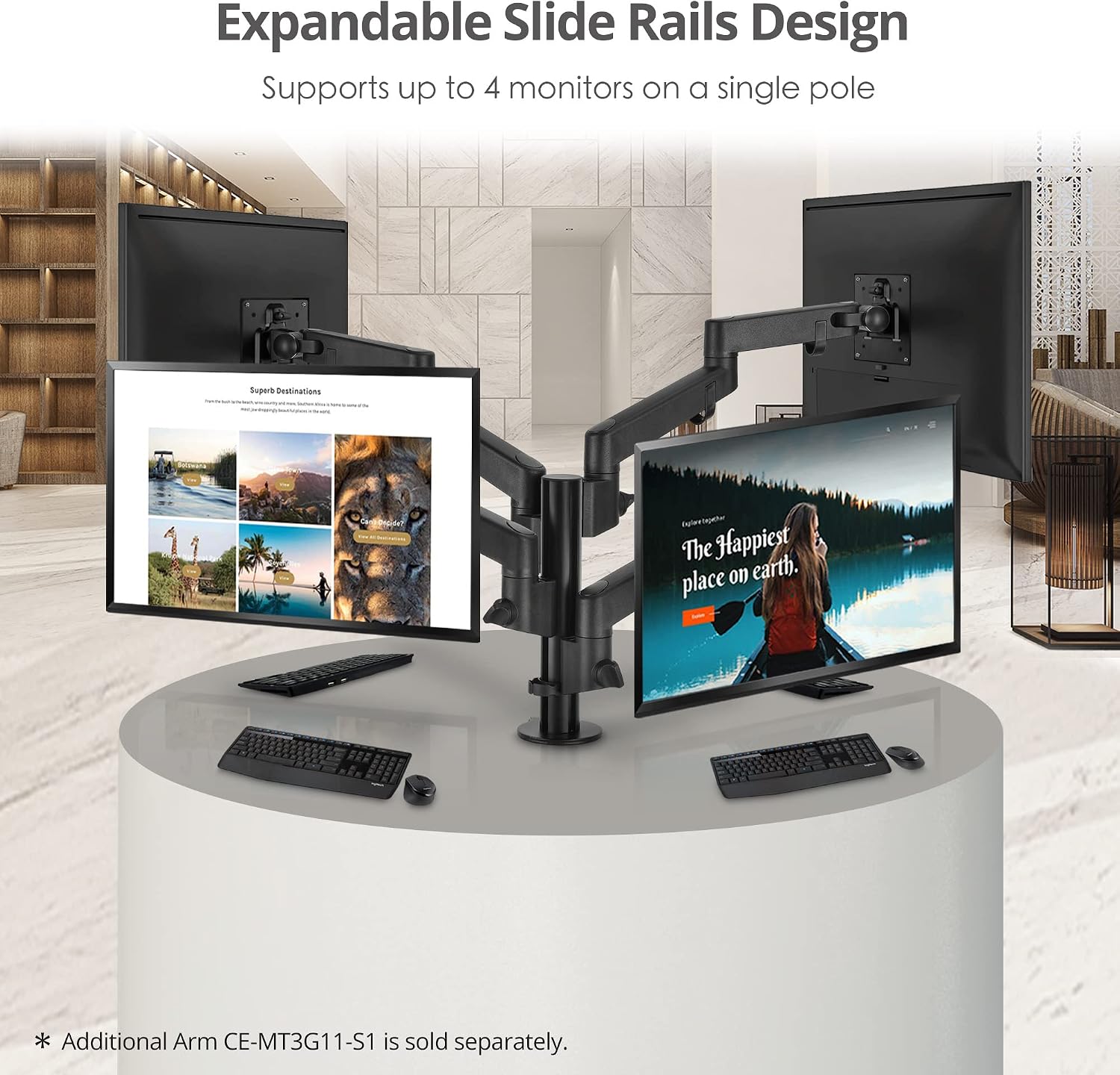 SIIG Dual Monitor Desk Mount, Replaceable Articulating Arm, 14' to 30', Fully Adjustable, Fits Flat/Curved Monitor, Load Bearing 17.6 lbs max Each, VESA 75x75 100x100, C-Clamp & Grommet(CE-MT3E11-S1)