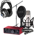 Rode NT1 Signature Series White Recording Bundle with Focusrite Scarlett Solo Interface, StreamEye Cans50 Headphones, and On-Stage MS7701B Floor Stand — 4 dBA Self-Noise, 48V Phantom Power, Air Mode