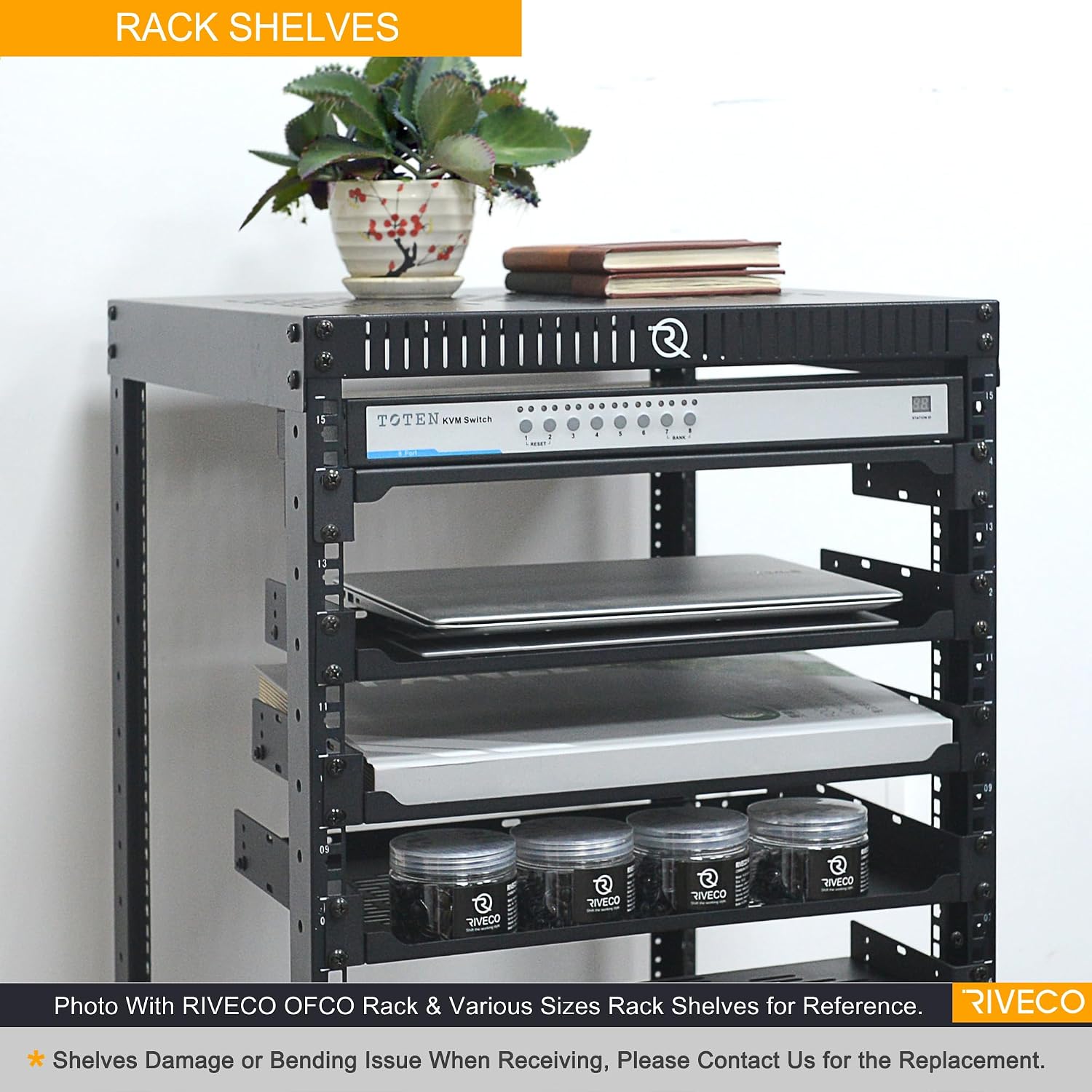 RIVECO 15U Network & Audio Rack with Feet & Wheels, Obtuse Angel Server Rack Cabinet, Rolling Studio Rack Case with Adjustable Rails for 19' Stereo recording & IT Equipment Mounting & 10' Rack Shelves
