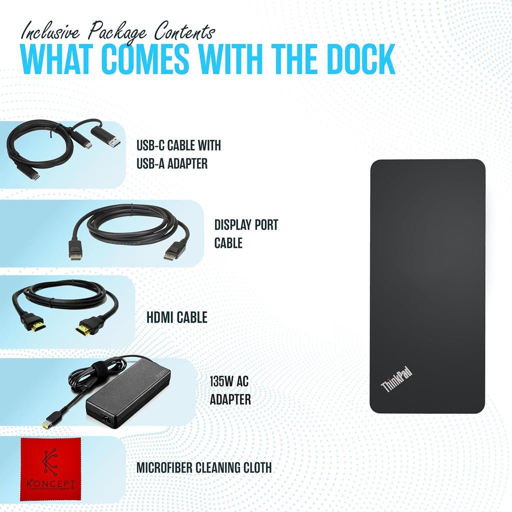 40AF0135US Lenovo Docking Station Dual Monitor Hybrid USB-C with USB-A - Thinkpad Dock with 135W, HDMI & DisplayPort Cable (40AF0135US)