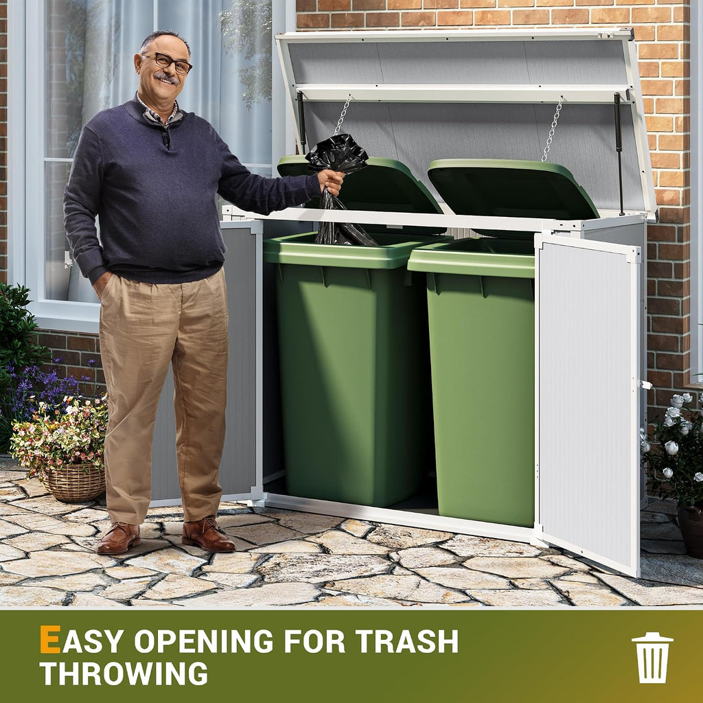 UDPATIO 41 Cu.Ft Horizontal Storage Shed Outdoor, Weatherproof Resin Storage Shed with Floor Thickened, Gas Spring, Lockable Doors for Trash Can Storage, Tools, Lawn Mower, for Patio,（Light Grey）