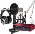 Rode NT1 Signature Series Condenser Microphone (White) with Scarlett 2i2 4th Gen USB Audio Interface, White PSA1+ Broadcast Microphone Boom Arm and Cans50 Monitoring Headphones
