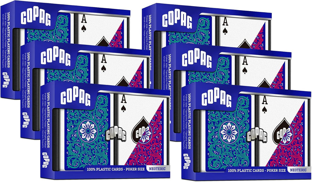 Copag 1546 Neoteric Design 100% Plastic Playing Cards, Poker Size (Standard) Green/Red (Regular Index, 6 Set)