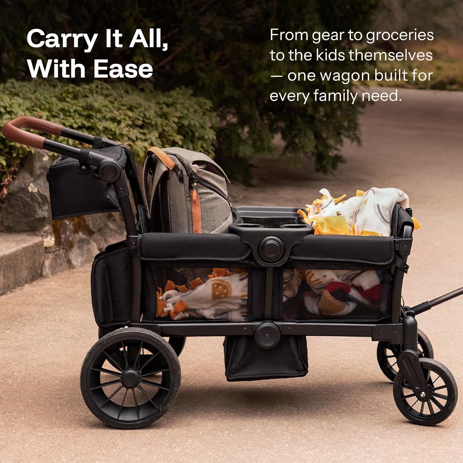 HARPPA All-Terrain Wagon Stroller for 2 Kids, Foldable Outdoor & Beach Stroller Wagon with Removable Canopy, Adjustable Push & Pull Handle, Footwell & Large Storage, Grey