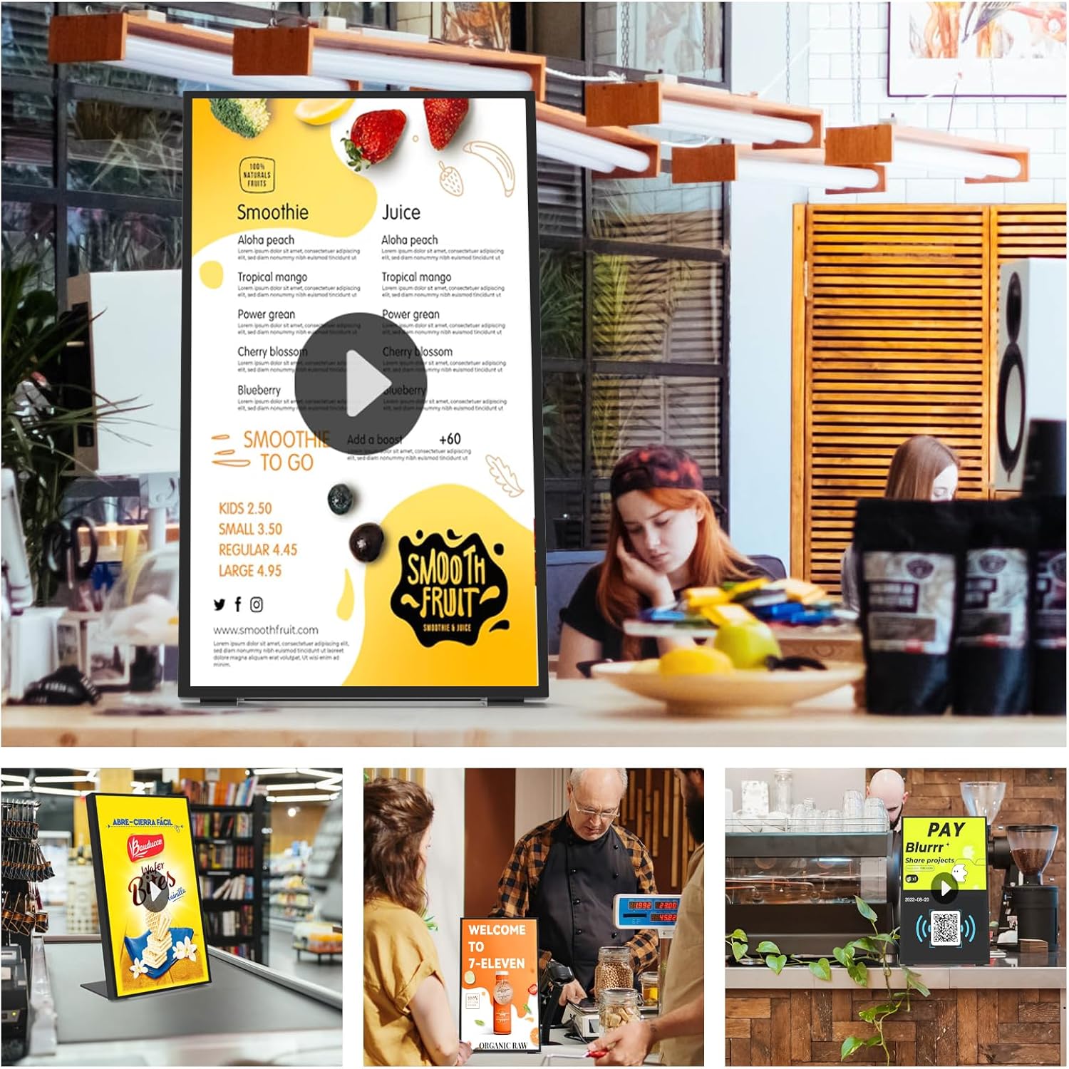 Digital Signage Display, 18.5 Inch 700 Nits Ultra-Bright Digital Menu Board with CMS, Desktop Digital Signage for Business, Restaurants & Commercial Use
