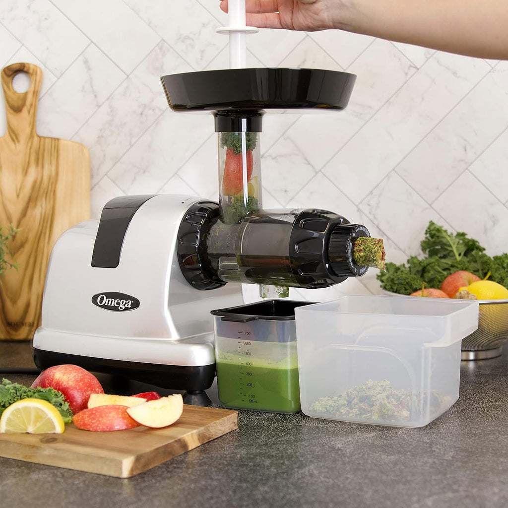 Omega Cold Press Juicer Machine, Vegetable and Fruit Juice Extractor and Nutrition System Makes Nut Milks Baby Food and Sorbets, Triple-Stage 80-RPM Slow Masticating Juicer, 200-Watts, Gray