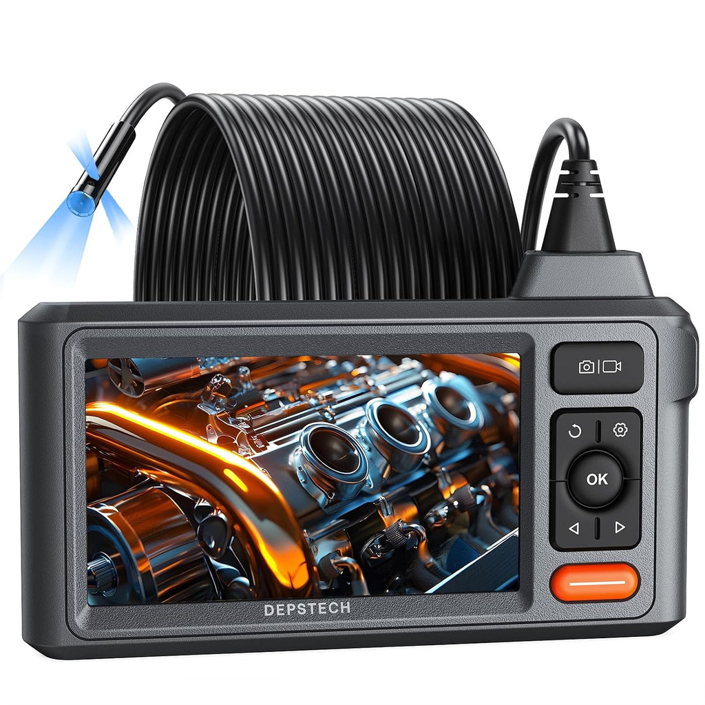 DEPSTECH 50ft Sewer Camera, 1080P HD Triple Lens Borescope, 5' IPS Screen Endoscope with Light, IP67 Waterproof Plumbing Drain Pipe Snake Inspection Camera with 32G Card, Carry Case