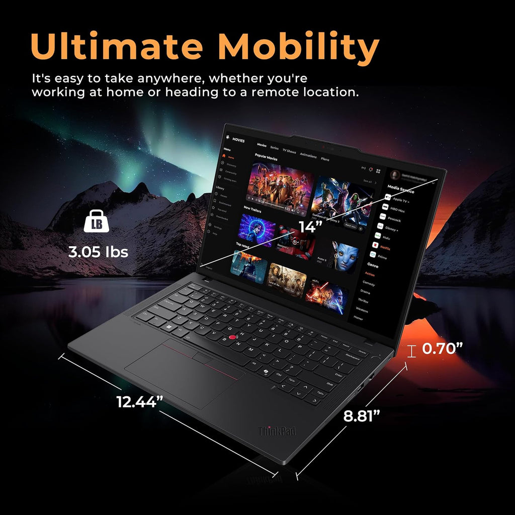 Lenovo ThinkPad T14 Gen 5 14' WUXGA Laptop, Intel Ultra 7 165U-vPro Technology, 16GB RAM, 1.2TB Storage(256GB SSD+1TB Docking Station Set), Backlit Keyboard, Fingerprint, Win11 Pro, Black