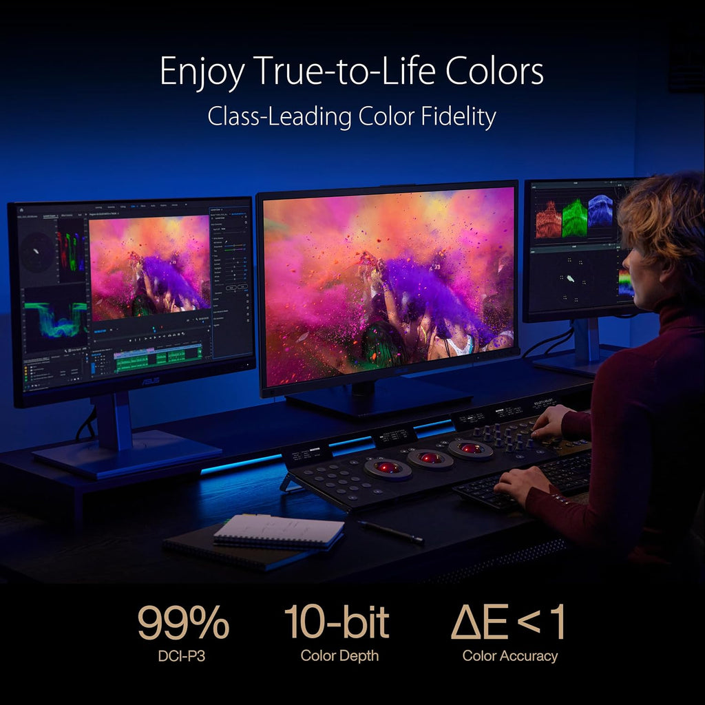 ASUS ProArt Display 27'4K HDR RGB OLED Professional Monitor (PA27DCE-K) - UHD (3840 x 2160), 99% DCI-P3, HLG, ΔE < 1, USB-C PD 80W, Hardware Calibration, Calman Ready, X-rite i1 Display Pro Calibrator