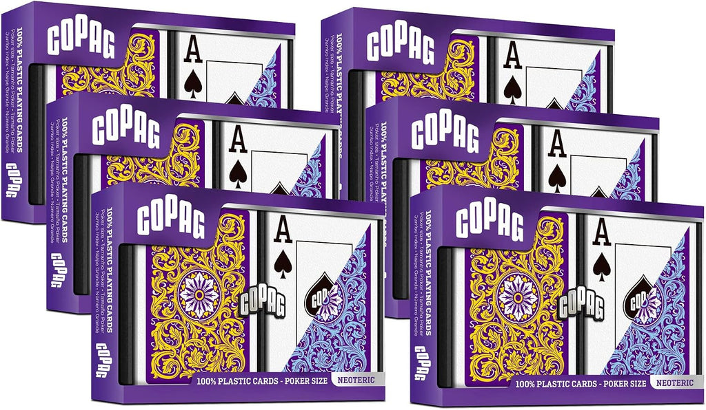 Copag 1546 Neoteric Design 100% Plastic Playing Cards, Poker Size (Standard) Violet/Yellow/Blue (Jumbo Index, 6 Sets)