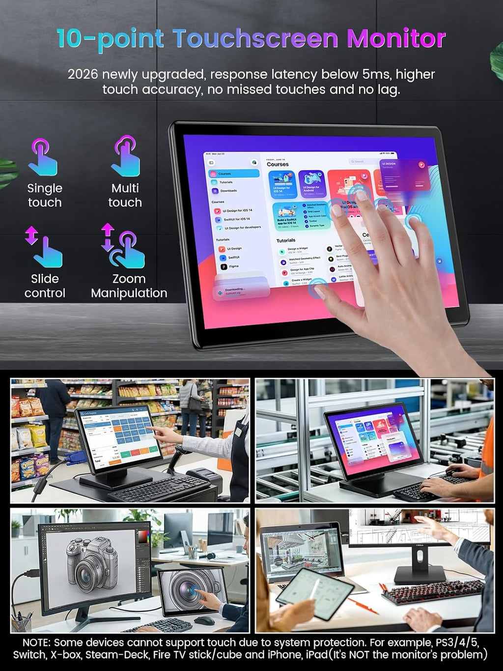 13.3'' Portable Touch Screen Monitor,VESA Touchscreen Display,1080P 10-Point HDMI VGA Port Ultra-Slim Portable Laptop Touchscreen Monitor for PC MacBook Phone PS Xbox(13.3 inch) 1