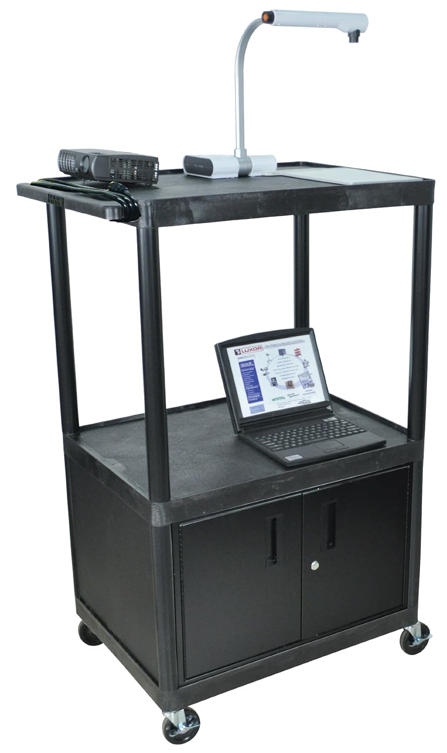 LUXOR LP54CE-B 54'H AV Cart - 3 Shelves Cabinet Electric