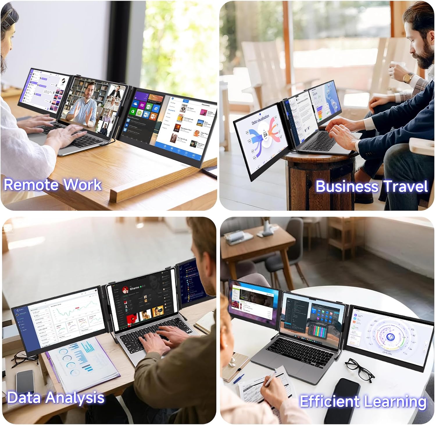 Triple Laptop Screen Extender, 2.2lb 14' FHD Ultra-Light Multiple Laptop Monitor Extender, Ultra-Thin Portable Monitors Attachable for 13.3-17' Laptops, Triple Screen Extender for Windows/Mac/Chrome