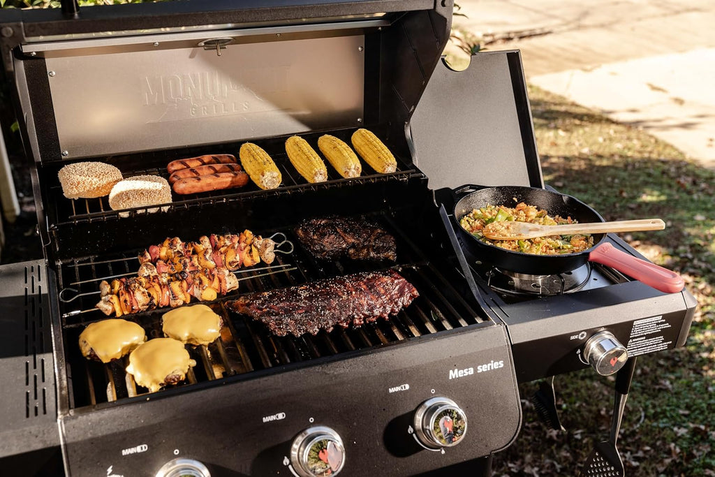 Monument Grills Mesa Series, Outdoor Barbecue Stainless Steel 3 Burner Propane Gas Grill, 48,000 BTU Patio Garden Grill with Side Burner and Knob Controls, Mesa325 with BBQ Cover