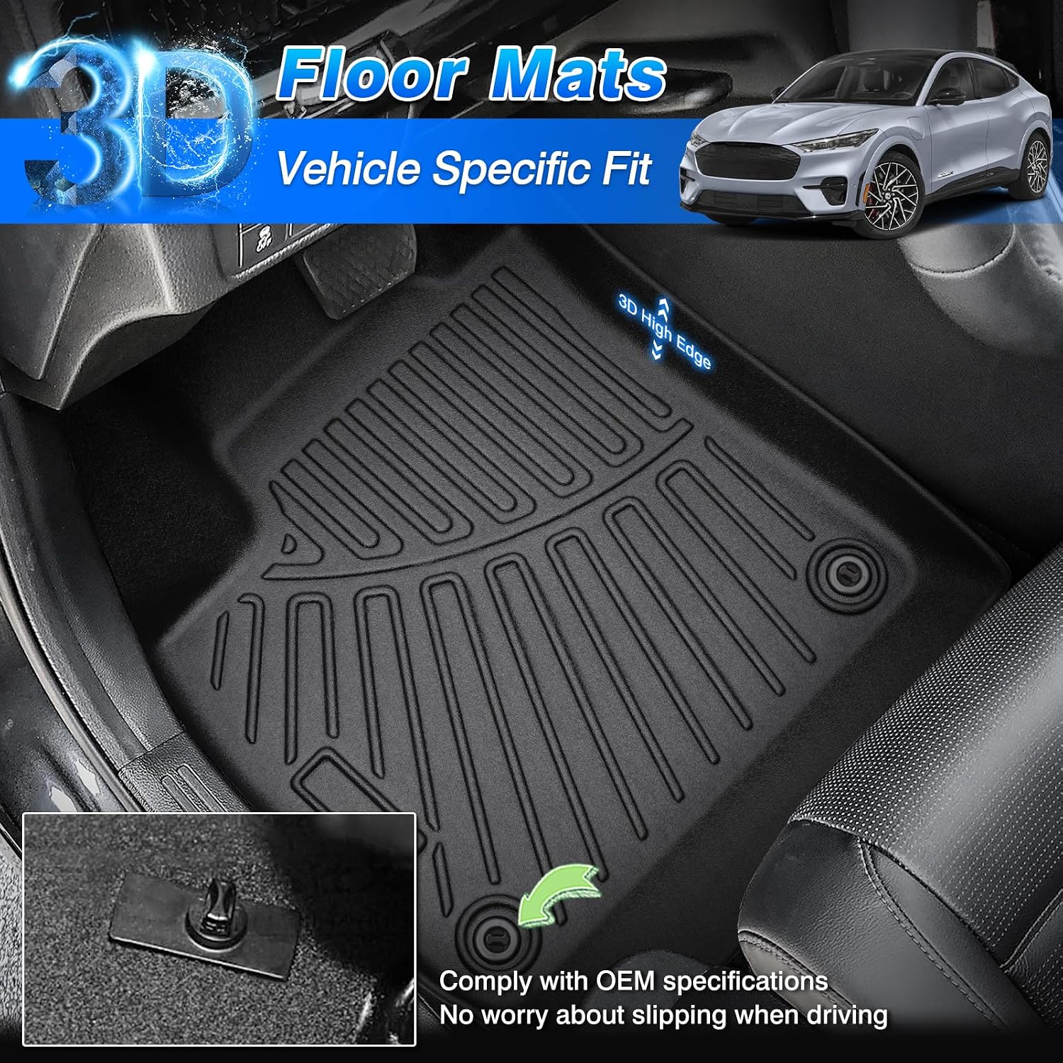 Cartist Car Mats for Ford Mustang Mach E 2021-2026, All Weather Floor Mats and Cargo Liner for Mustang Mach E Accessories, Heavy Duty Rubber Mats, Car Accessories