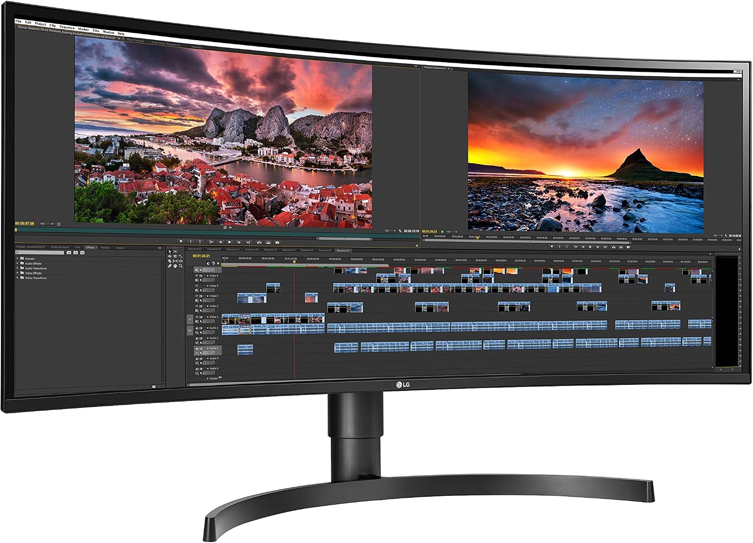 LG 34WN80C-B UltraWide Monitor 34' 21:9 Curved WQHD (3440 x 1440) IPS Display, USB Type-C (60W PD), sRGB 99% Color Gamut, 3-Side Virtually Borderless Design, Tilt/Height Adjustable Stand - Black