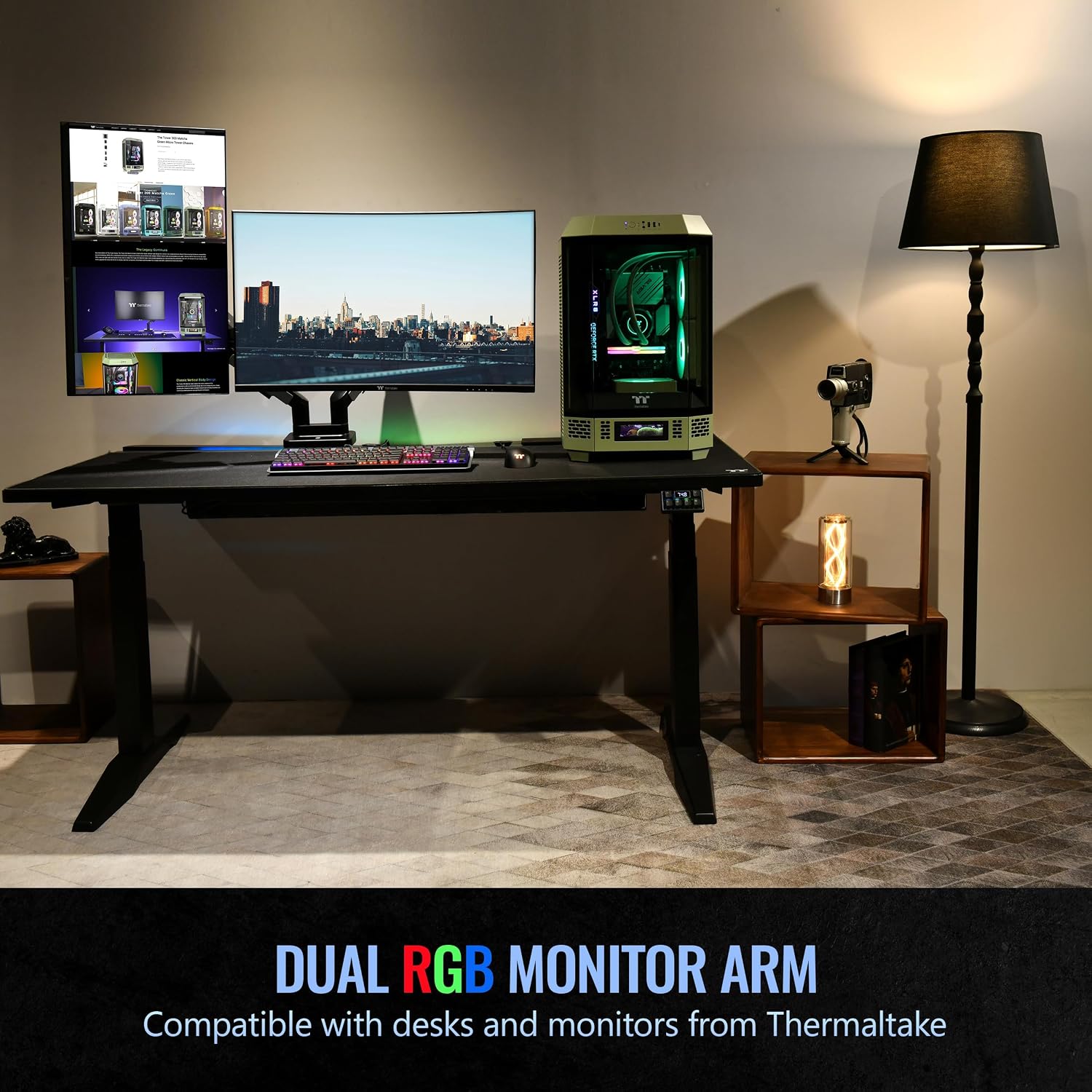 Thermaltake Dual Heavy Duty RGB Monitor Arm for up to 2 x 35 inchs and 2 x 44 lbs Screen, 100 x 100 mm VESA Compatible, Wide Rage Movements, GEA-MSR-DMSBLK-01