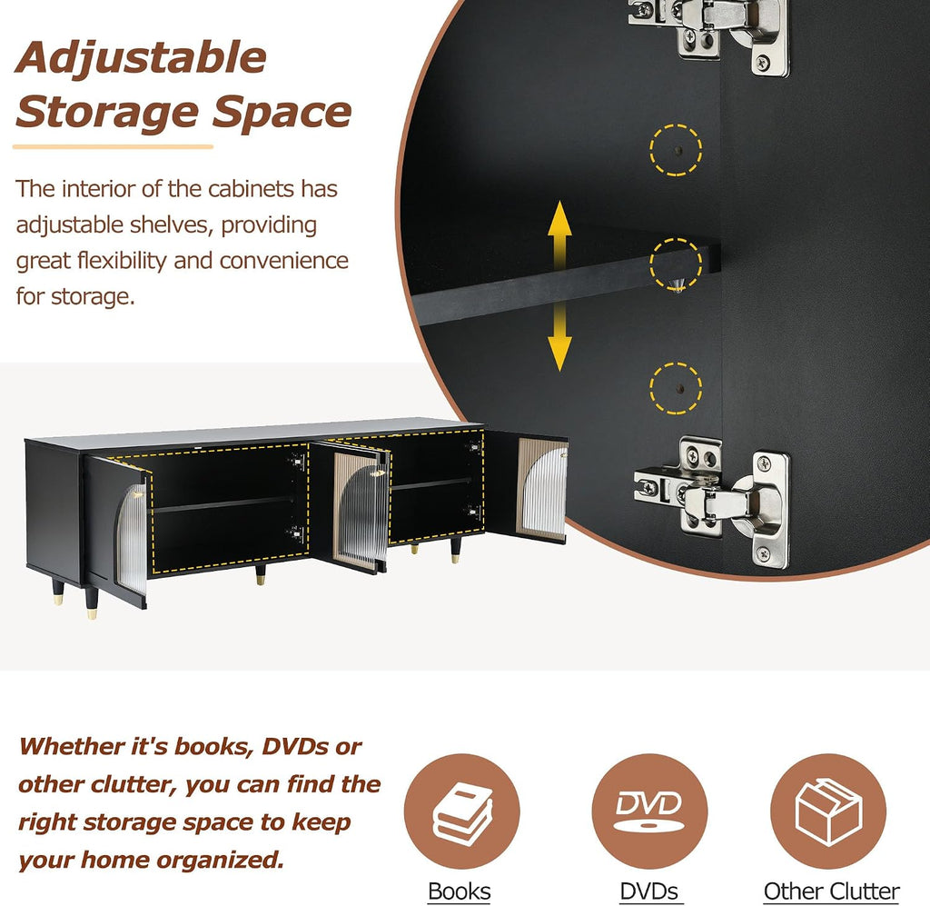 LUMISOL Modern TV Stand for 75'+ TV, Arch TV Console with Glass Door Cabinets, Wood Entertainment Center with Arch Panel Doors for Living Room, Bedroom, Black