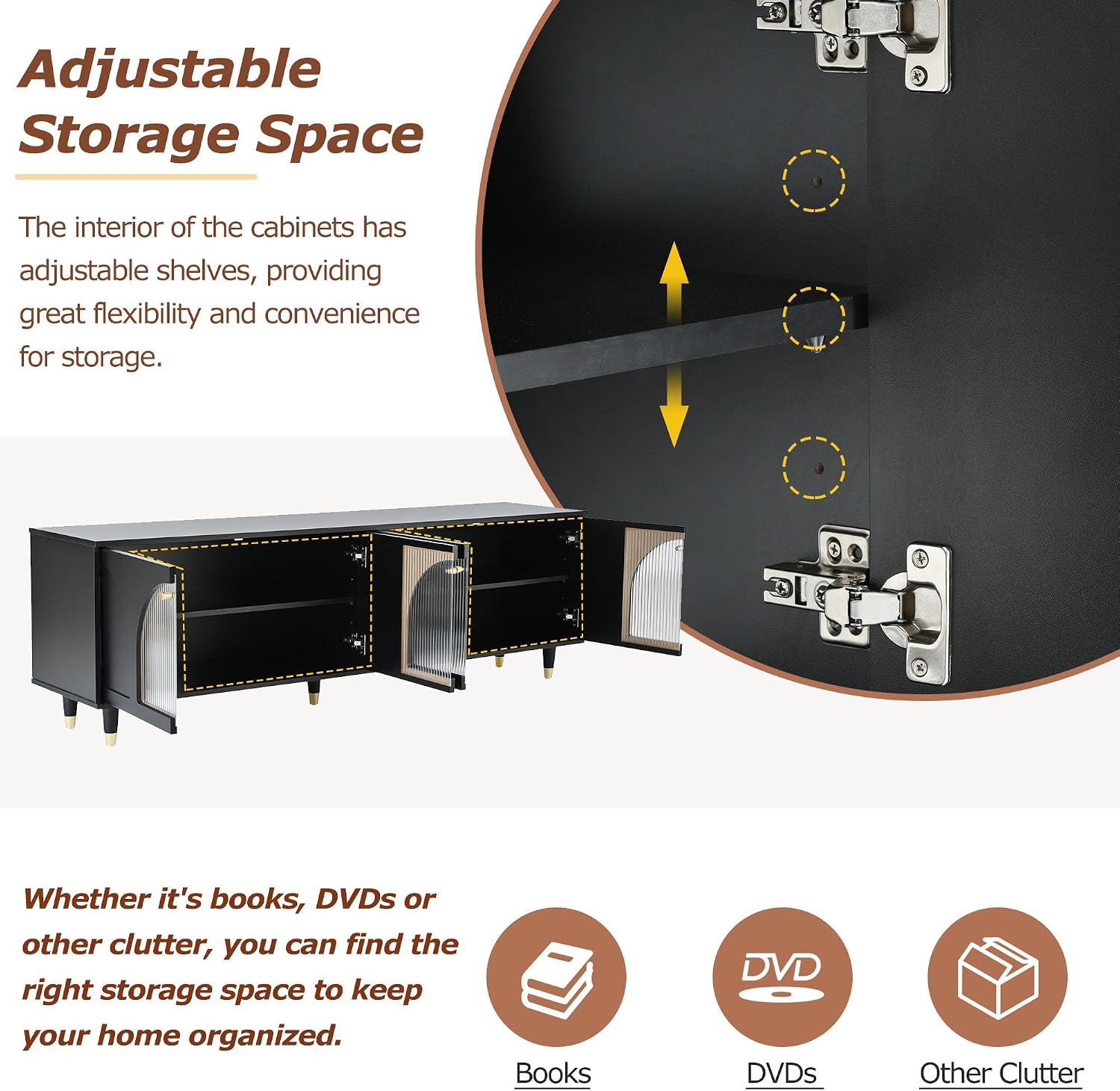 LUMISOL Modern TV Stand for 75'+ TV, Arch TV Console with Glass Door Cabinets, Wood Entertainment Center with Arch Panel Doors for Living Room, Bedroom, Black