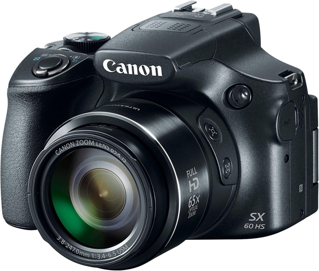 Canon Powershot SX60 16.1MP Digital Camera 65x Optical Zoom Lens 3-inch LCD Tilt Screen (Black) (Renewed)