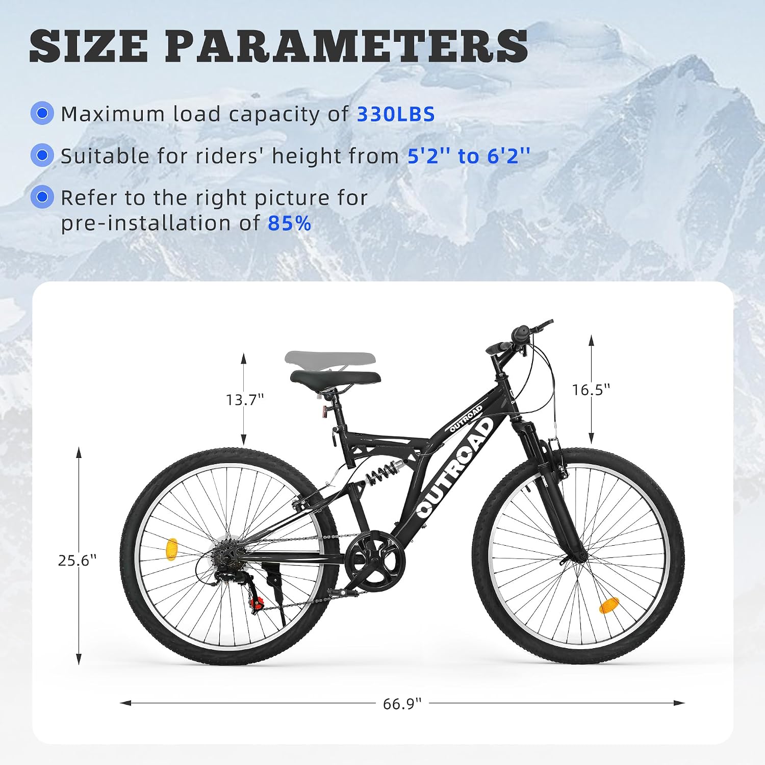 Max4out 26 inch Mountain Bike Dual Full Suspension, Outdoor Hybrid Bikes,7-Speed/High-Carbon Steel, for Men Women Adult, MTB Bicycle with Suspension Fork,Sleek Colors