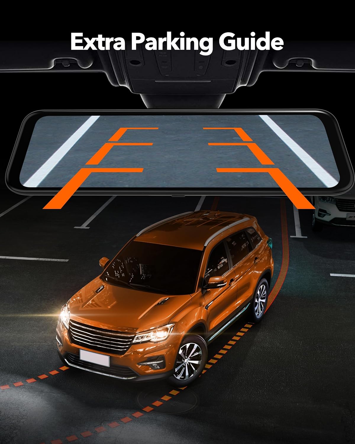 WOLFBOX G850 12' 4K Rear View Mirror Camera with 5.8GHz WiFi and Voice Control, Smart Mirror Dash Cam Front and Rear, Backup Camera with 1080P, Dash Cam with WDR, Includes 64GB Card & GPS