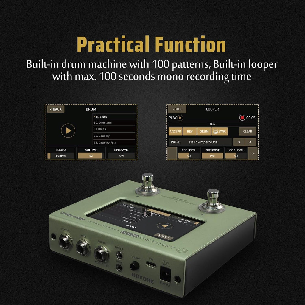 HOTONE Multi Effects Processor Pedal Guitar Bass Amp Modeling IR Cabinets Simulation Multi LanguageStereo OTG USB Audio Interface Ampero Mini MP-50 (Include 10 PCS Additional Footswitch Toppers)