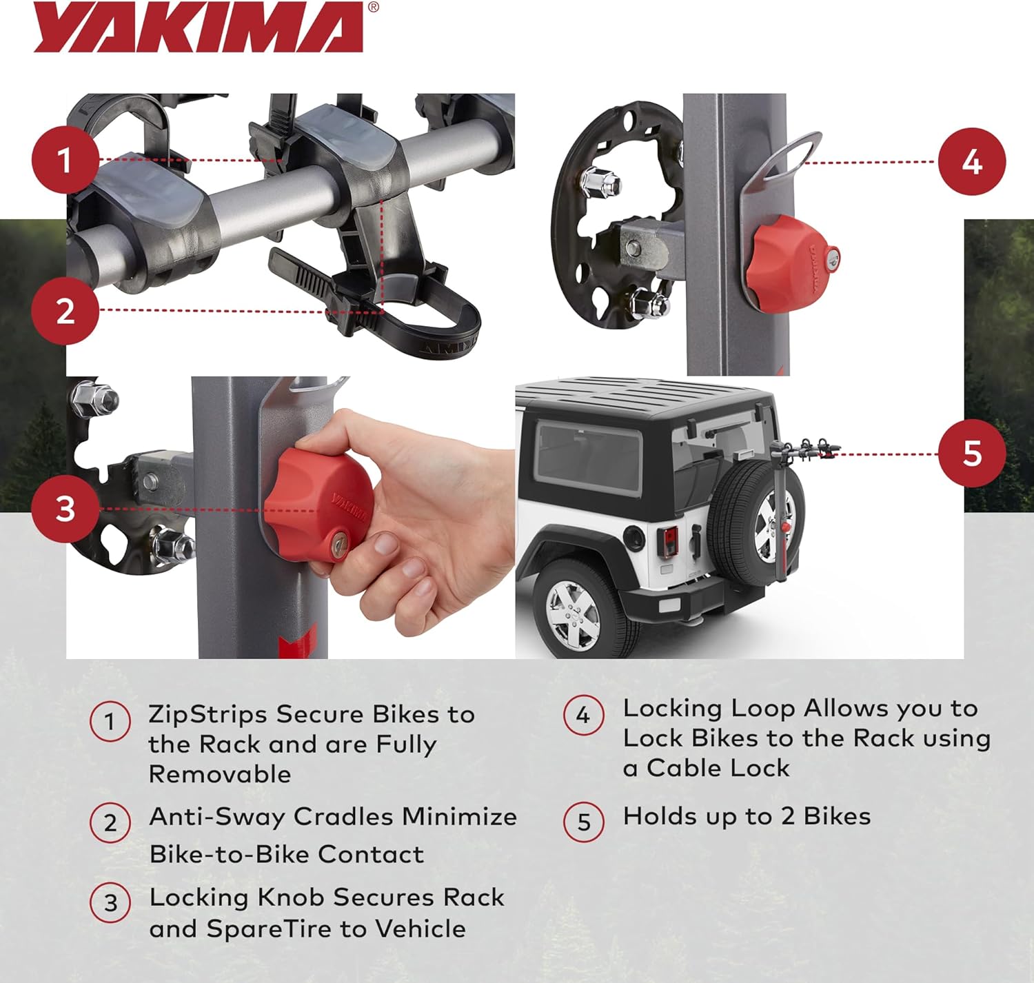 Yakima SpareRide Vehicle Rear Spare Tire Mounted Durable Steel Bike Rack with Integrated SKS Locks and Bottle Opener, Holds 2 Bicycles, Gray/Black